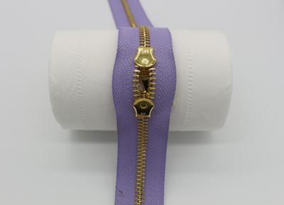Two Way Brass Close End Purse Zippers 35cm Light Purple Tape For Luxury Handbag