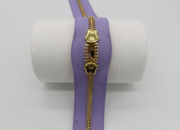 Two Way Brass Close End Purse Zippers 35cm Light Purple Tape For Luxury Handbag