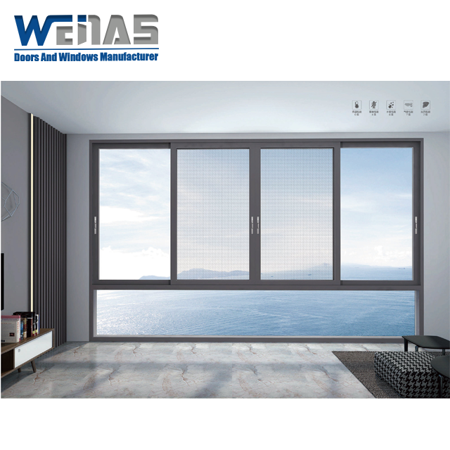 Aluminum Frame Sliding Windows Thermal Insulation System Hidden Tracks With Stainless Steel Screen