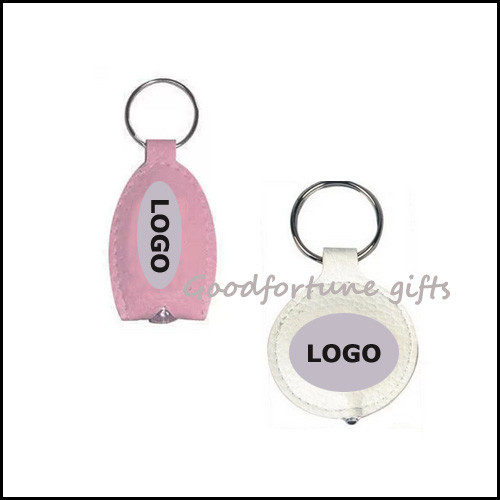 Promotional pu leather key chain with led light printed logo