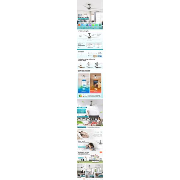 3 Blades Ceiling Fan With Light Dc Motor 6-Speed Choice Modern Style