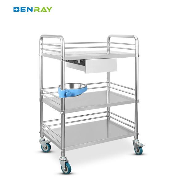 Trolley de instrumentos médicos de acero inoxidable de 3 capas para hospitales