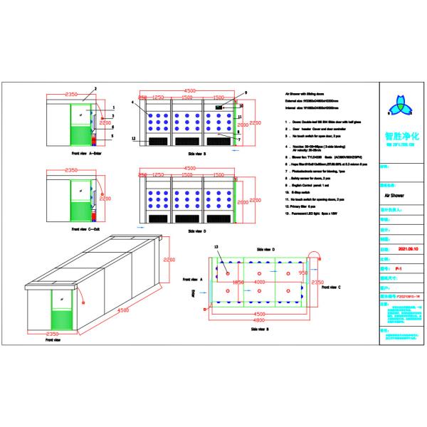 500 Persons Cleanroom Air Shower Tunnel With Auto Sliding Doors