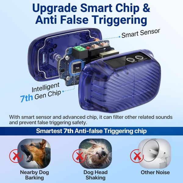 Custom Rechargeable Waterproof IP67 Anti Bark Collar 20 Hours Battery Life Adjustable 8 Sensitivity Smart Bark Training Device