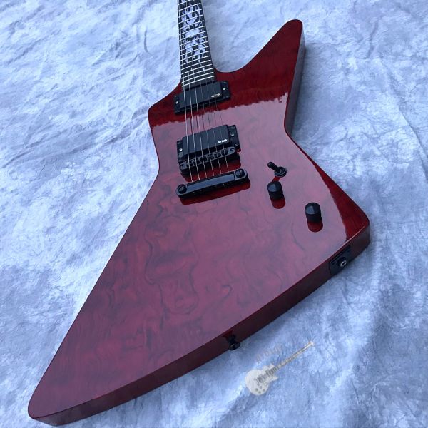 Custom Electric Guitar Rosewood Top Covered Black Hardware in Burgundy Customized Logo Shape