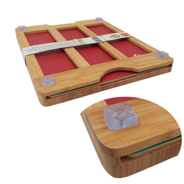 Non Toxic Thick Wooden Chopping Board Natural Color With 6 Flexible Cutting Mats