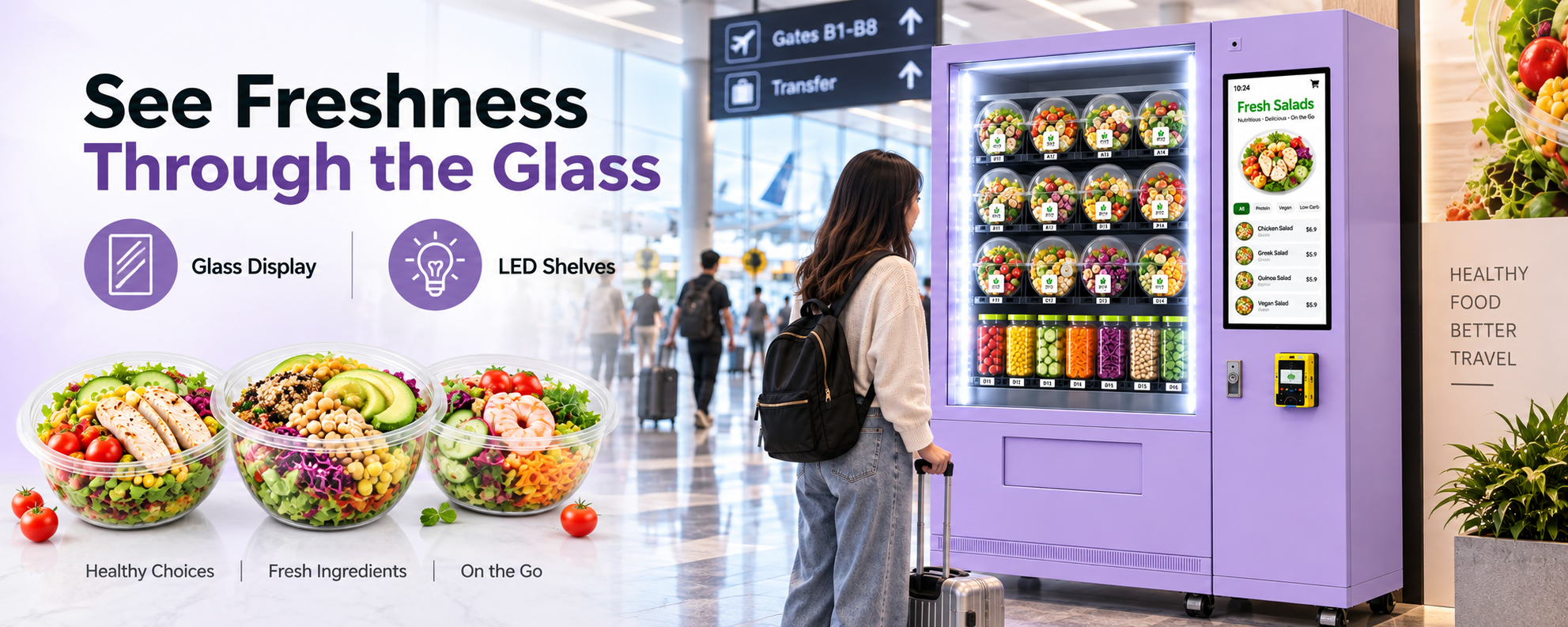 Winnsen Automatic Salad Vending Machine with Transparent Glass Display LED Shelves