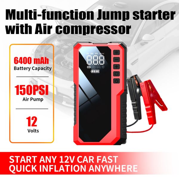 Multi Function Portable Battery Jump Starter 6400mAh 8000mAh 12V Emergency Jump Starter With Air Compressor