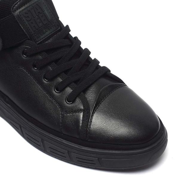 Fashionable Black Lace Up Mens Genuine Leather Sneakers