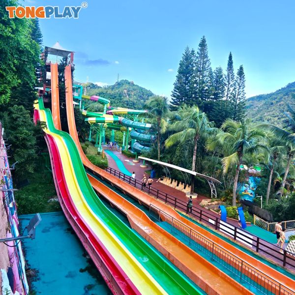 Outdoor Amusement Park 6-lane High Speed Fiberglass & Steel Water Slide for Adult
