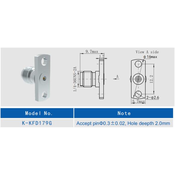 2 Holes 40GHz Flange Female RF Connector Stainless Steel Material Nickel Plated