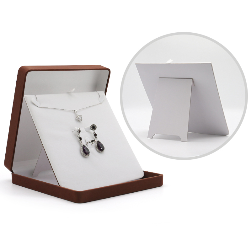 Simple Brown Velvet Jewelry Box Set Custom Logo Velvet Pendant Box