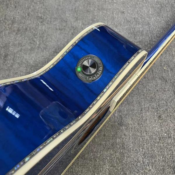 Custom Solid East Indian Rosewood Back Side OM Acoustic Guitar with Double Electronic EQ in Blue Color
