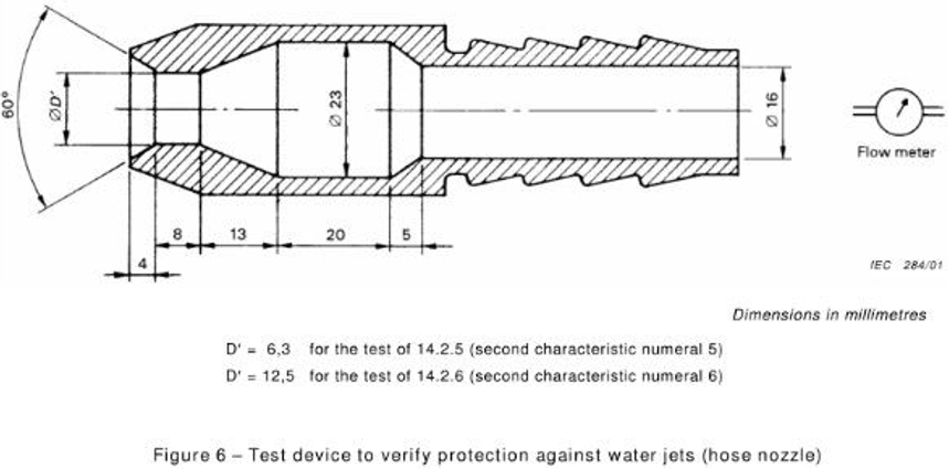 IEC60529 Figure6 IPX6 Digital Flow Meter Jet Nozzle Ф12.5mm 100±5 L/min