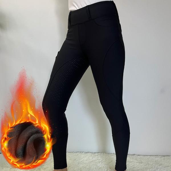 Black Warm Horse Riding Pants Women Equestrian Clothing 320gsm