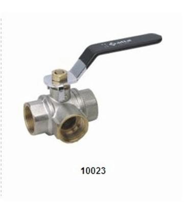 ISO9001 Brass three way Ball Valve 10023 with Nickel plating 30Bar
