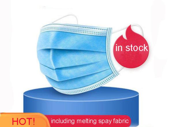3-Ply Disposable Mouth Mask Non-woven fabrice melting spray cloth in the middle Face Mask Unisex Anti Bacteria