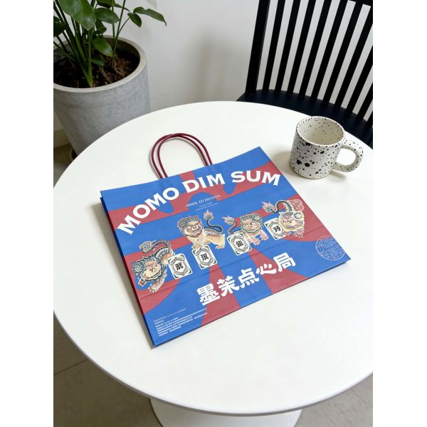 Custom Disposable Kraft Paper  twisted  handle  Bag Printing MOQ 50000 Pieces Take Away Bag