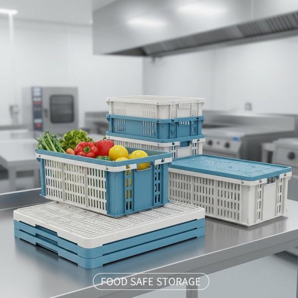 Foldable Custom Plastic Crates Featuring Ventilated or Solid Sides Suitable for Food Safety and Hygiene Compliant Storage