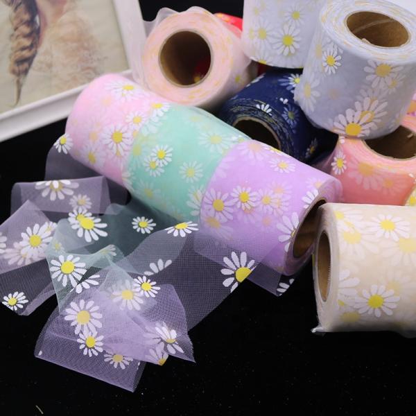 Ремесла украшения Тюль Rolls 20d οργάντζα солнцецвета вышитые маргариткой