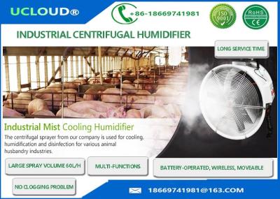 Battery Operated 60L Water Tank Centrifugal mist fan, industrial humidifier, indoor misting fan for poultry farm