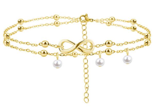 Foot decoration titanium steel girl anklet hanging pearl bracelet stainless steel 8-character accessories yiwu wholesale