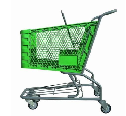 Carretilla plástica, carro de la compra de tipo americano, carretilla del supermercado, carretilla que hace compras, carretilla de la mano