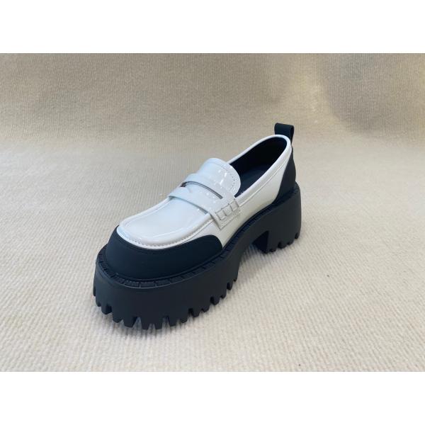 Black White Thick Sole Loafers Womens British Style Thick Soled Leather Loafers