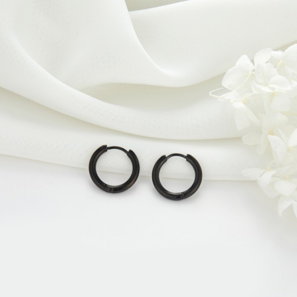 16mm Gun Black Plated Huggie Wholesale Stainless Steel Huggie Hoop Earrings