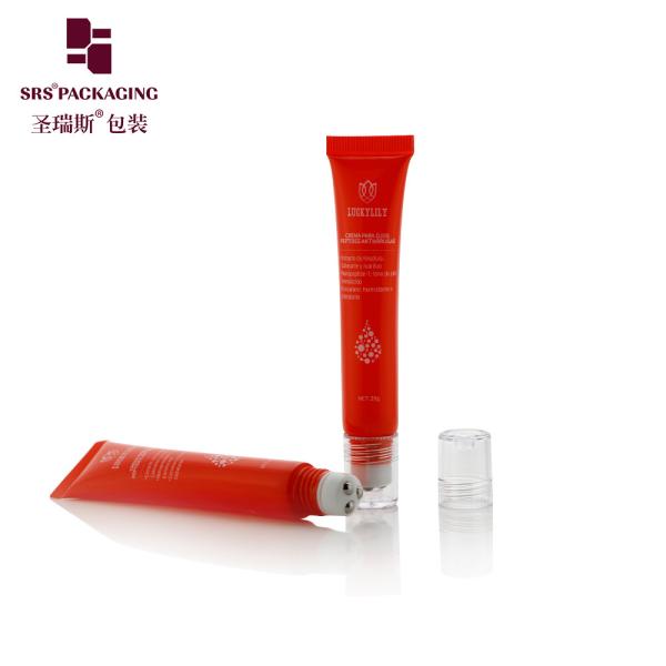 Hot Red Injection PE 3 Steel Roller Ball Tube Squeezable D19mm 20ml For Eye Serum