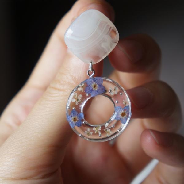 Forget-Me-Not Handcrafted Blue White Cube Single Stone And Germany Resin Ring Earrings For Christmas