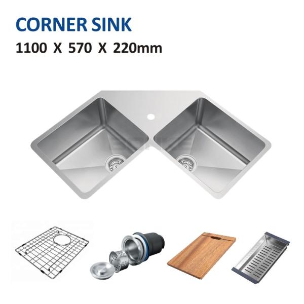 16 Gauge Apron Corner Stainless Steel Kitchen Sink  110x57