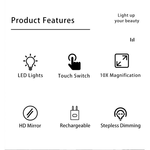 LED Lighted Bathroom Makeup Mirror 10X Magnifying - Goose Neck Wall Mounted with Suction Cup