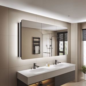 Kingstin Modern Aluminum Bathroom Mirror Cabinet LED Backlit Smart Vanity Mirror