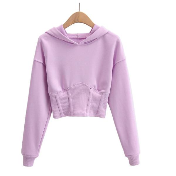 Верхняя часть урожая хлопка верхних женщин чистого цвета корсета талии свитера свободно случайная