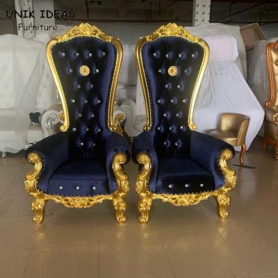 Ouro Sofa King And Queen Chairs real para o preto azul do banquete alugado do casamento