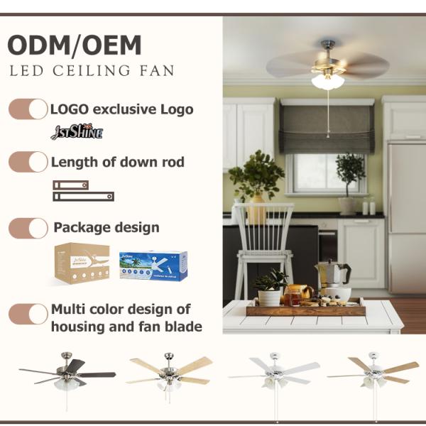 1stshine Ventilador de teto de lâminas reversíveis com Kit de luz e acabamento de MDF em fonte de luz LED