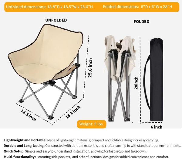 Folding Chairs Heavy Duty Support 350 lbs Moon Chair with Carry Bag Portable Folding Camping Chair with Carry Bag