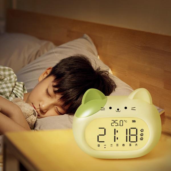 USB Rechargeable Digital LED Alarm Desk Clock Modern Design Cute Cat Ears Electronic For Kids