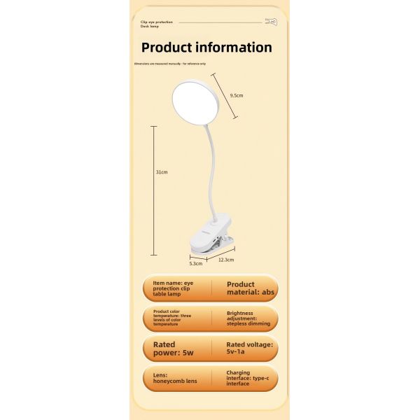 Wholesale Kids Modern LED Table Lamp Neck Clip-On Touch Control USB Rechargeable White Night Light for Students' Study