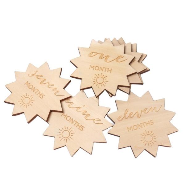 Hot Sale Newborn Wood Baby Birth Monthly Milestone Recording Markers Cards Wooden Engraved Photo Props Milestone Cards