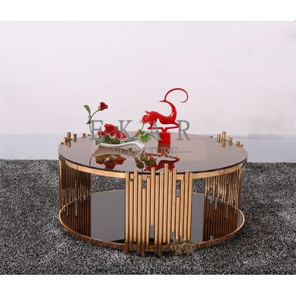 Rose Golden Metal Table Leg and Tempered Glass Living Room Coffee Table