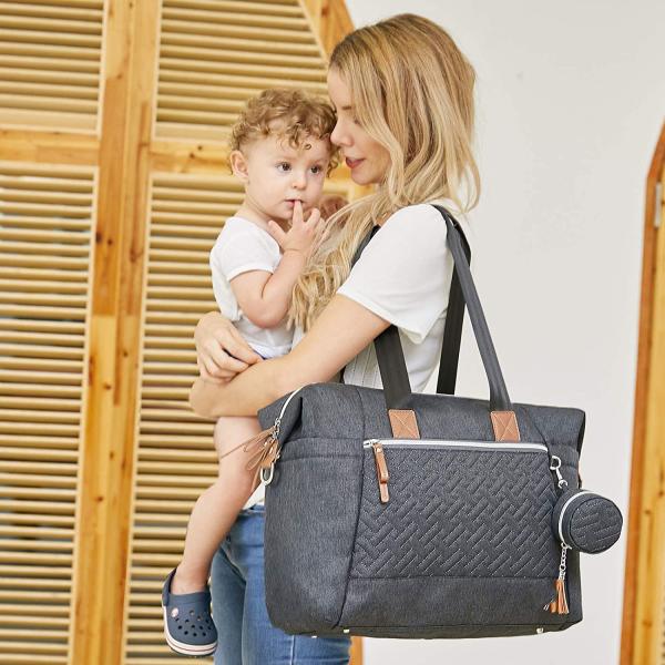 Extra Large Diaper Tote Bag Black With Pacifier Case Changing Pad 17x8x12