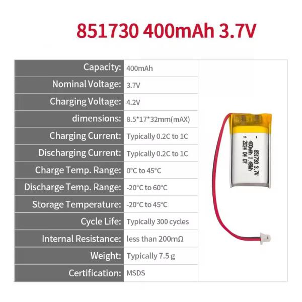 High Capacity 3.7V 400mAh Lithium Ion Polymer Battery 500times 851730 For Headphones From Chinese Battery Manufacturers