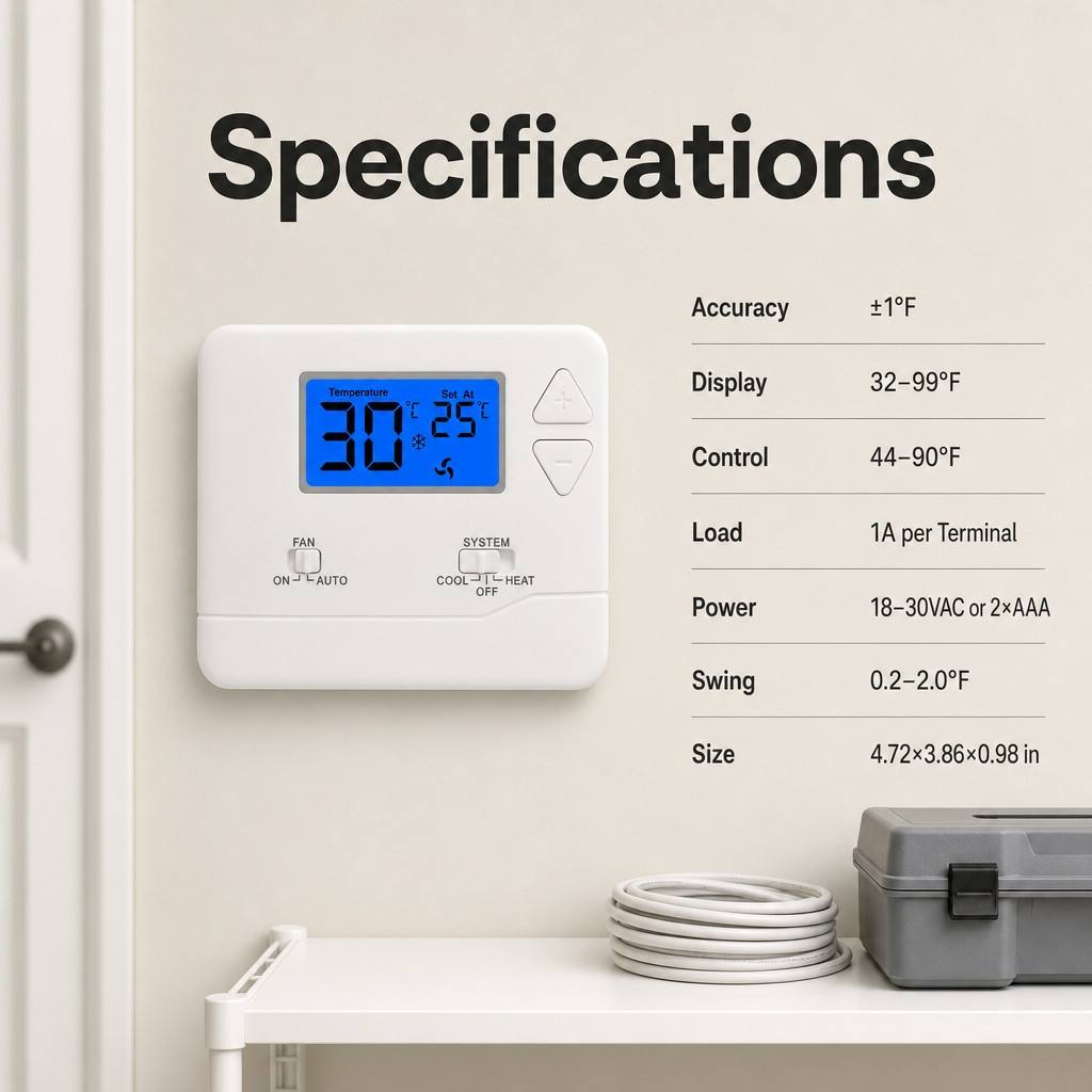 Riseem ABS Housing Material Wired Room Thermostat with ±1C Accuracy and Manual/Automatic Control Mode