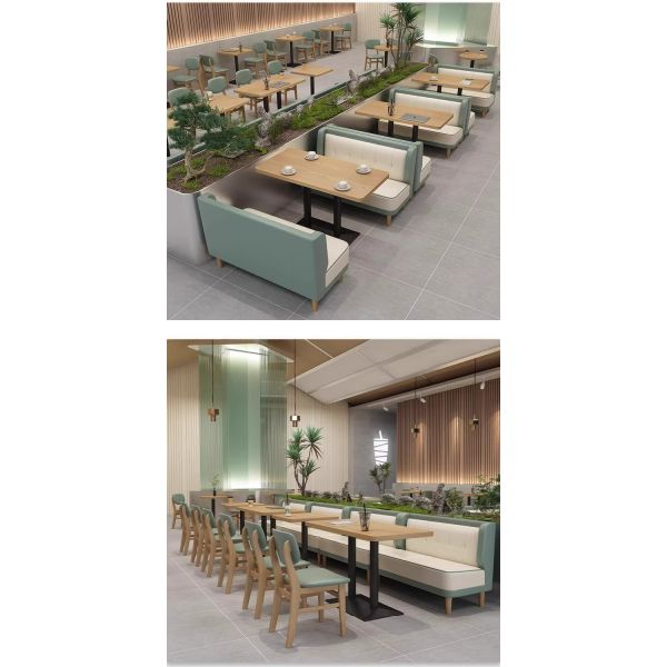 Modern Green Leather Restaurant Booth Seating Wooden Coffee Shop Table and Chair Fireproof Board Dining Table Set