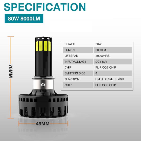 Motorcycle LED Headlight 8000LM H4 AC/DC Bombillo White Side Emitting COB Lamp Bead