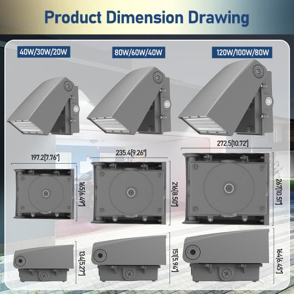 UL/DLC LED Wall Pack Light с фотоэлементом 30/40/50K Выбираемый 5600lm 11200lm 11200lm Регулируемый