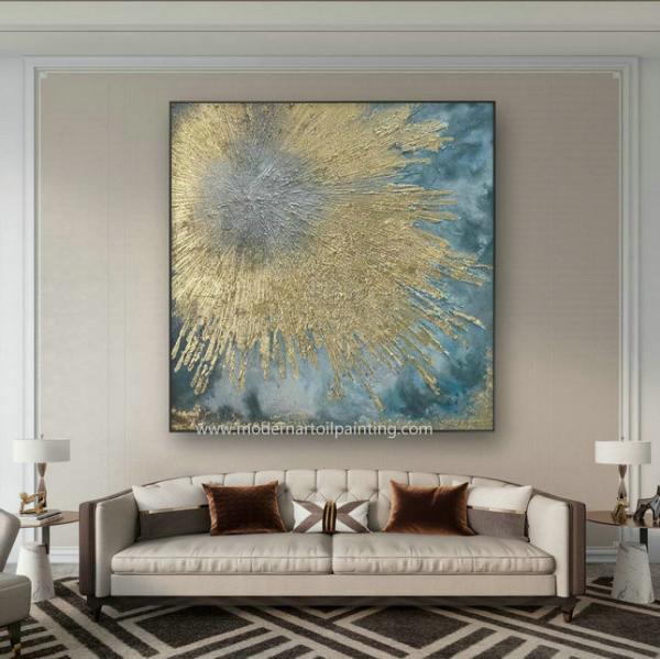 Handmade Gold Abstract Art Canvas Paintings For Christmas Wall Decorations 80 cm x 80 cm
