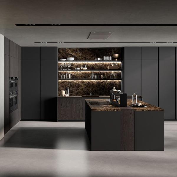 Muebles de cocina de madera maciza en el hogar incluye una encimera de superficie sólida para el salón